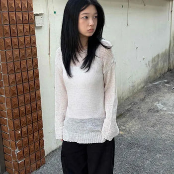 Loose Fit Plain See-through Long Sleeve Daily