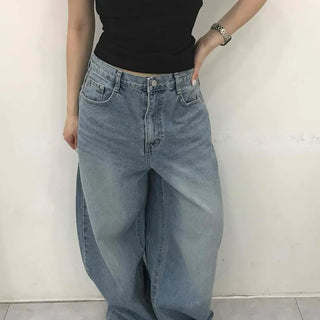 Washed Button Wide Loose Fit Daily Long Pants