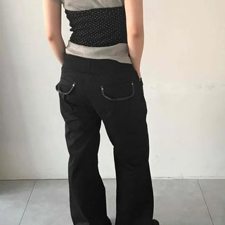 String Flap Pocket Wide Loose Fit Daily Long Pants