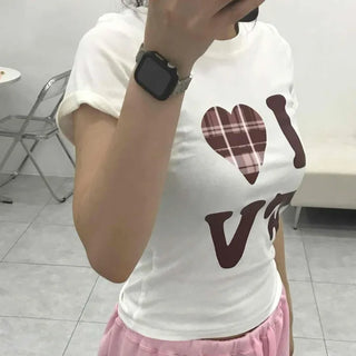 Lettering Print Check Regular Fit Short Sleeve T-shirt