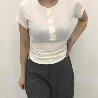 Button Plain Henley Neck Slim Fit Daily Short Sleeve T-shirt