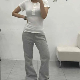 String Plain Wide Flare Loose Fit Training Bottoms