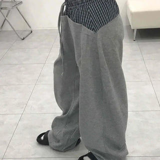 Color-block Layered Wide Loose Fit Daily Long Pants