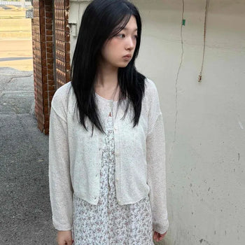 Loose-fit Plain Button Long-sleeve Daily Cardigan