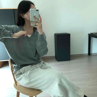 Loose-fit Plain Raglan Sleeve Long-sleeve Casual