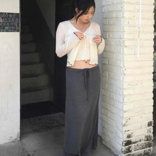 String Plain Straight Loose Fit Daily Long Dress