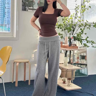 String Stripe Wide Loose Fit Daily Long Pants