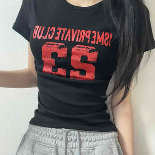 Slim Fit Lettering Numbering Daily Short Sleeve T-shirt