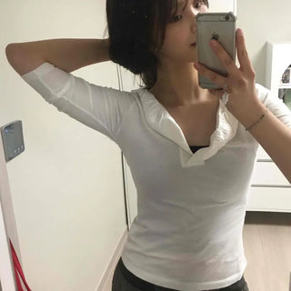 Slim Fit Plain Frill Daily Short Sleeve T-shirt