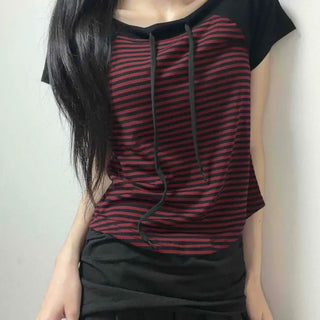 String Raglan Regular Fit Striped Color Block Short Sleeve T-shirt