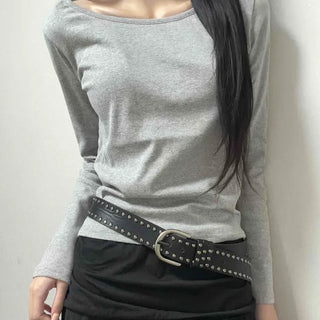 Slim Fit Plain Daily Basic Long Sleeve T-shirt