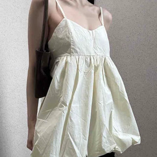 Shirred Zipper Strap Sleeveless Loose Fit Mini Dress