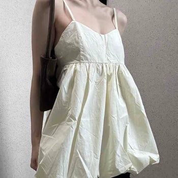 Shirred Zipper Strap Sleeveless Loose Fit Mini Dress