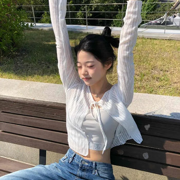 Slim Fit Ribbon Long Sleeve Daily Cardigan