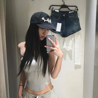 False Square Ribbed Strap Crop Top