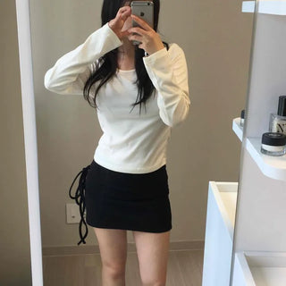 Ribbon String Wrap Straight H-Line Mini Skirt