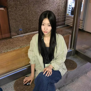Striped Button-Down Loose Fit Long Sleeve Shirt