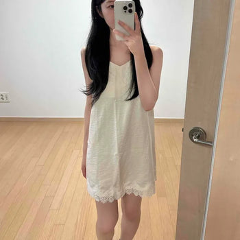 Strapped Plain H-Line Sleeveless Relaxed Fit Mini Dress