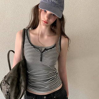 Bat Print Striped Layered Sleeveless Top