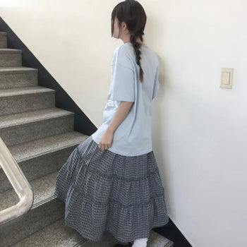 Higashi long check skirt