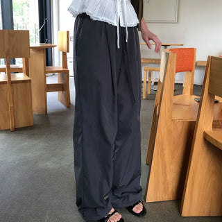 Alive Women's Elastic Waist Summer Nylon Loose Fit Wide Long Crinkle Pants