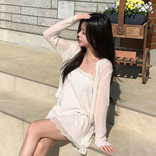 Strapped Loose Fit Plain Long Sleeve H-Line Daily Mini Dress