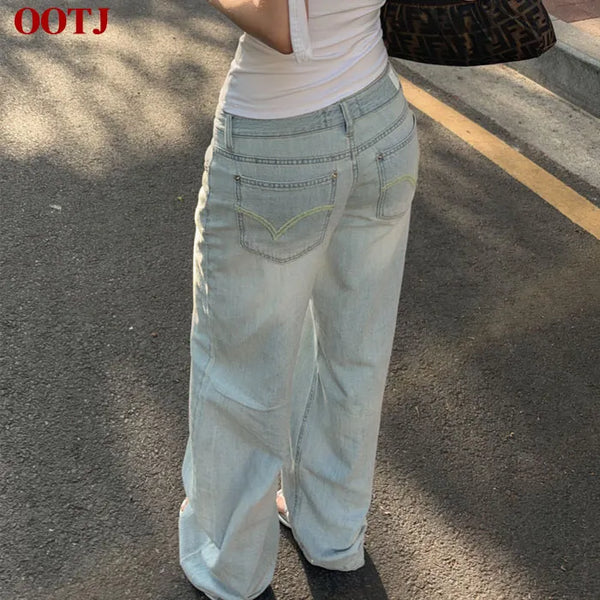 Melon Mint Washed Denim Wide Pants