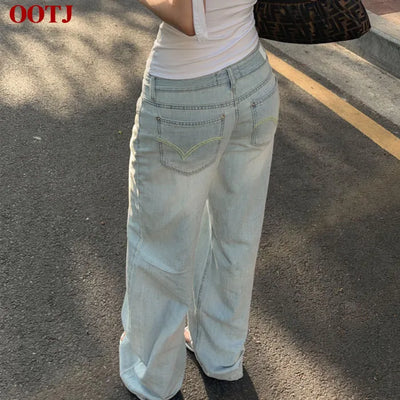 Melon Mint Washed Denim Wide Pants