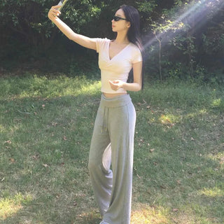 Pintuck Wide Loose Fit Casual Long Pants
