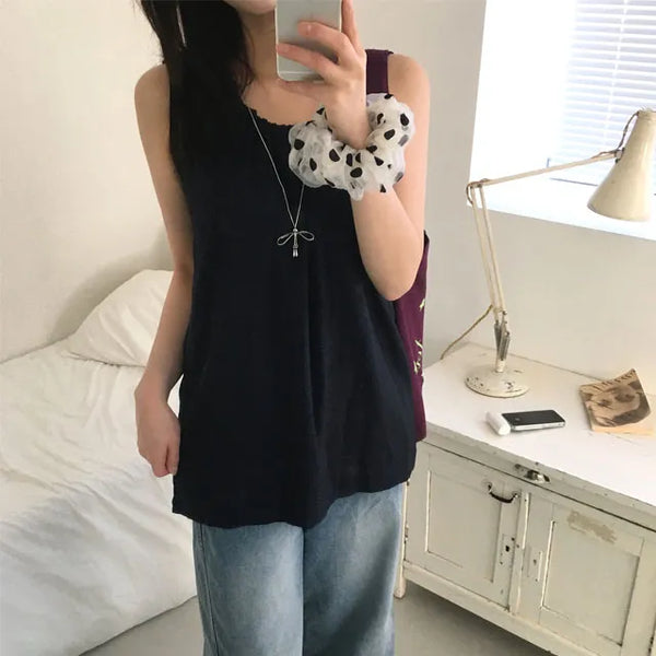 Flat Shirred Sleeveless Blouse 2 colors