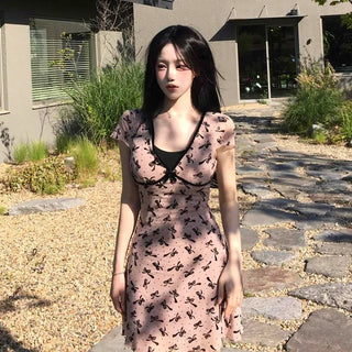 Ribbon Frill See-through Layered Dot A-Line Mini Dress