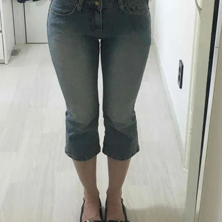Washed Button Zipper Bootcut Slim Fit Shorts