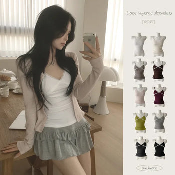 Great Colors, Lace Fine Ribbed Slim Fit Sleeveless Top