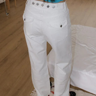 Canton Button Mid-Rise Straight Denim Pants 2 Colors