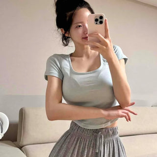 Slim Fit Fitted Plain Casual Daily Short Sleeve T-shirt