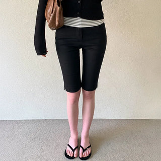 Slit Knee-length Biker Capri Pants