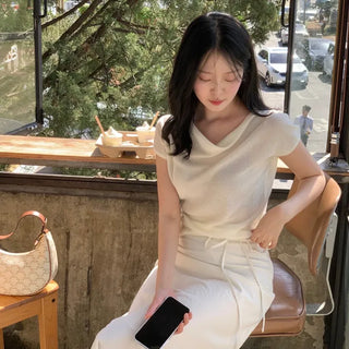Riena Drape Ribbed Cap Sleeve Short Knit