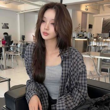Oversized Check Button-Down Long Sleeve Shirt