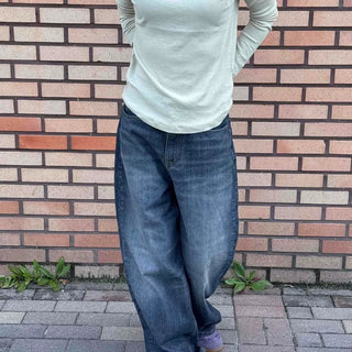 Loose-fit Washed Button Wide Long Pants