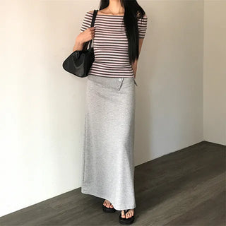 Olv Striped Off-Shoulder Shirred Short-Sleeve Tee