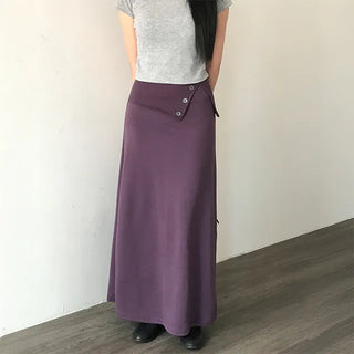 Quint Banding Folding Button Maxi Long Skirt