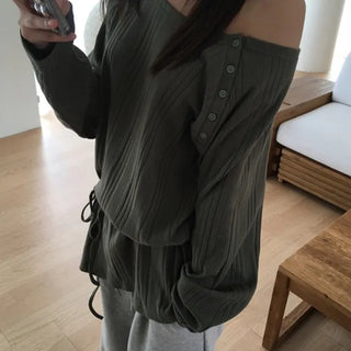 String Ribbed Shoulder Tee