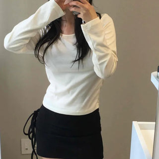 Plain Slim Fit Round Neck Daily Long Sleeve T-shirt