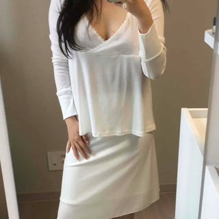 Loose-fit Plain A-line Long Sleeve Daily T-shirt