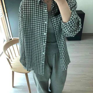 Oversized Check Button-down Long Sleeve Daily Shirt