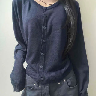 Button Ribbed Button-Down Regular Fit Plain Long Sleeve Cardigan