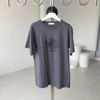 Summer Loose Fit Pansy Flower Short Sleeve Tee Boxy Fit Oversized Print Tee
