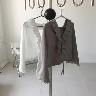 Pleated Crop Sleeve Blouse with Waist String Summer Wedding Guest Look