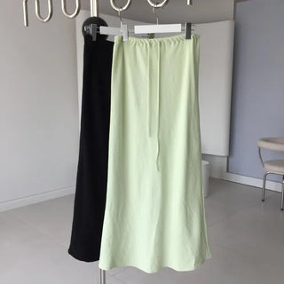 Herb Sheer Banding Long Skirt Slit Maxi-Long Summer H-Line Skirt for Tall Women
