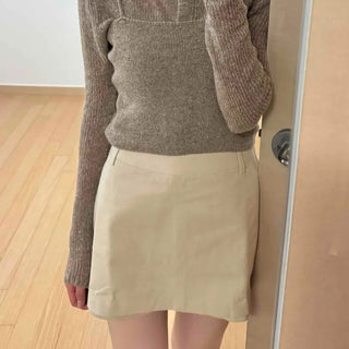 Zipper Flap Pocket Wrap Straight H-Line Mini Skirt